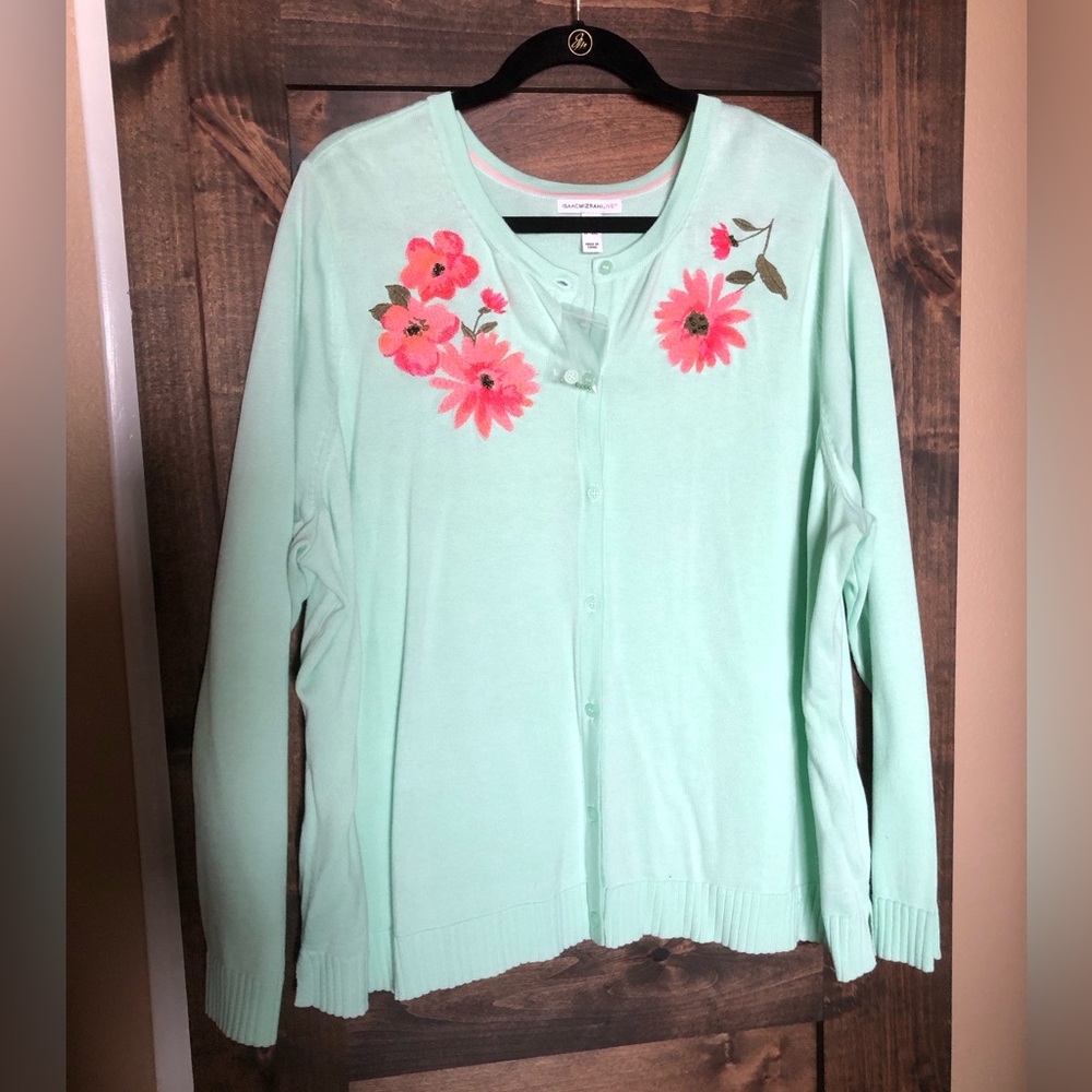 Soft knit embroidered cardigan by Isaac Mizrahi